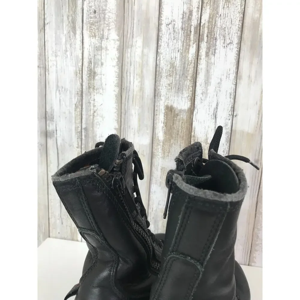 VINTAGE Harley Davidson Black Leather Combat Boots Lace Zip Up 5 Oil Resistant